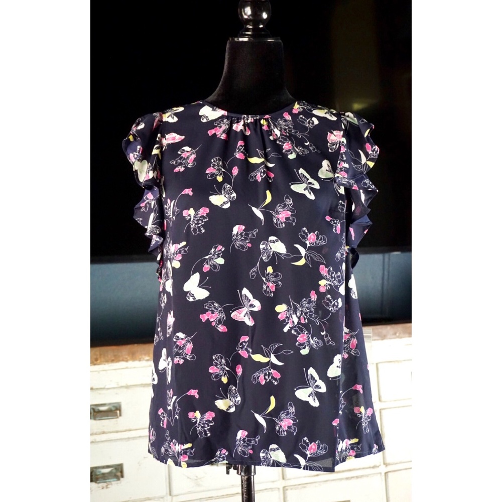 Modcloth Equal Reaction Butterfly Ruffle Top New S